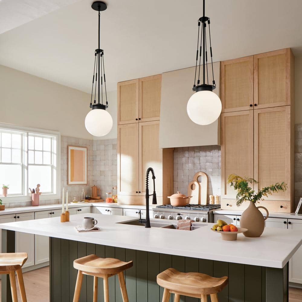 Albers 10.5 in. 1-Light Black Modern Kitchen Island Pendant Hanging Light with Opal Glass price history on PriceWatchPro