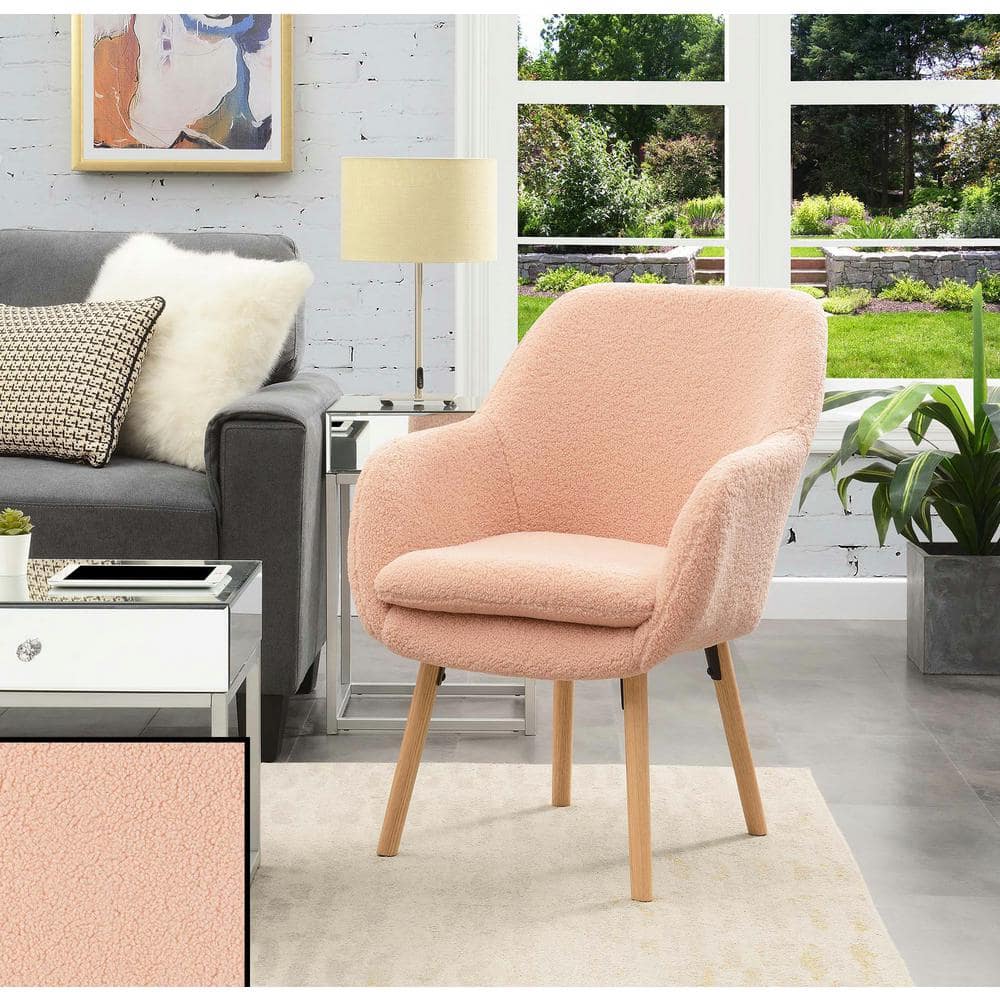Blush Velvet Wingback Transitional Accent Chair with Wood Legs