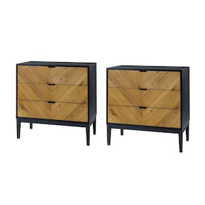 Franz Black 32 in. Tall 3 Bachelor's Modern Chest of Drawers with Storage for Bedroom and Living Room (Set of 2)