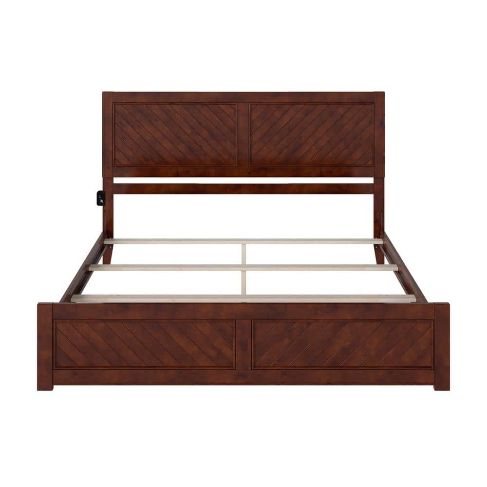 Canyon Walnut King Wood Frame Bed with Chevron Headboard