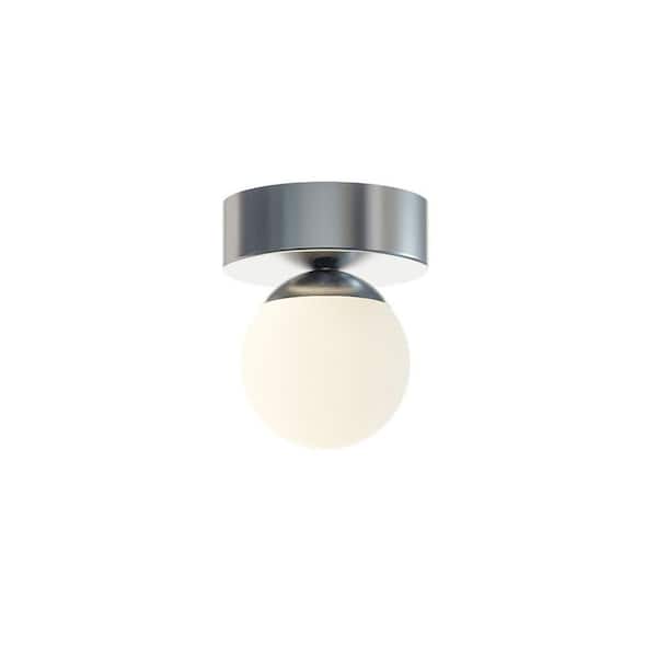 AFX Pearl 4.33 in. 10-Watt Nickel Integrated LED Flush Mount with White Glass Shade