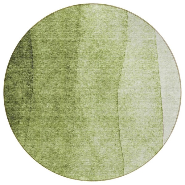 Olive Green, Artichoke Green 8' Round ft. Woven Abstract Polyester Round Indoor / Outdoor Area Rug