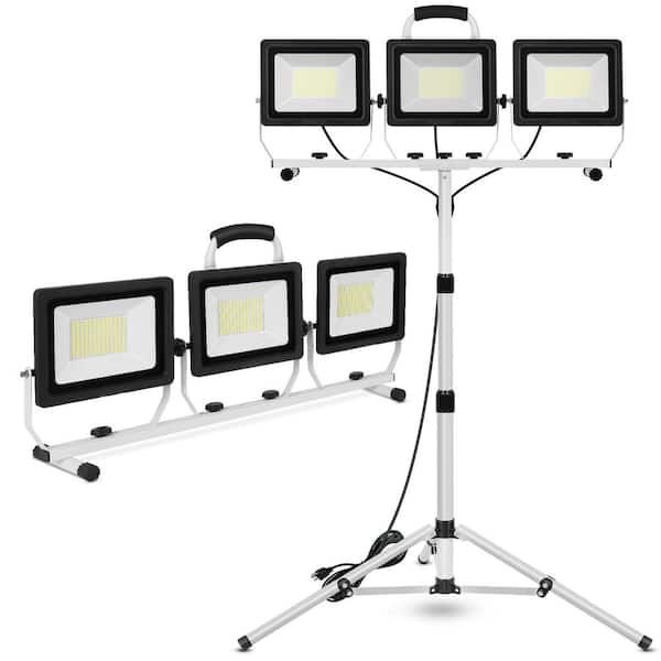 22000 Lumen LED Work Light with Adjustable Tripod Stand, 3-Head Portable Jobsite Light with Power Cord 120-Volt