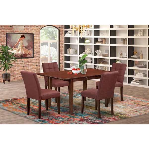 East West Furniture 5-Piece Mahogany Finish Solid Wood Top - Rectangular Dining Room Set with Butterfly Leaf (Seats-4)