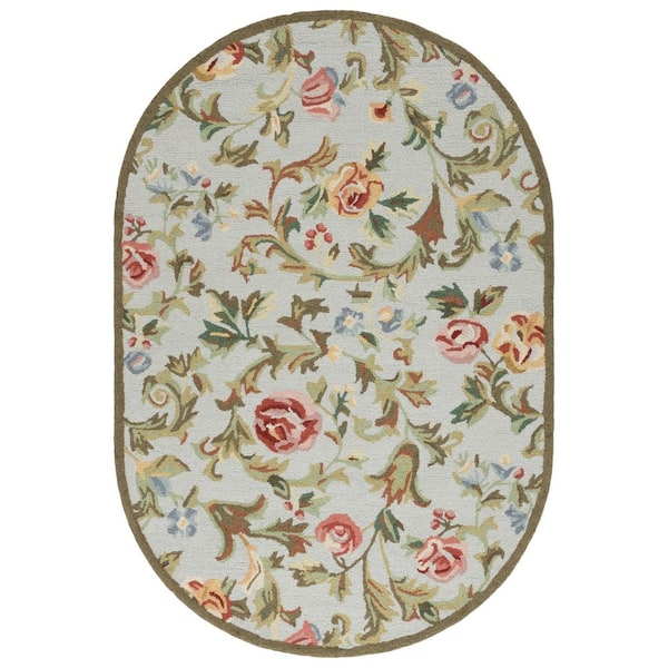 Chelsea 5 ft. x 7 ft. Oval Ivory/Sage Border Floral Vines Area Rug