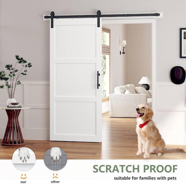 36 in. x 84 in. 3-Panel White Finished Solid MDF Core Interior Sliding Barn Door with Hardware Kit