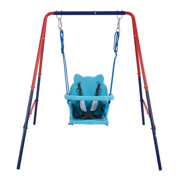 Green and Blue 2 in 1 Toddler Swing Metal Plastic Safe Swing Set for Outdoor Playground for Age 3+
