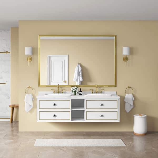 WELLFOR 60 in. W x 48 in. H Rectangular Aluminium Framed Wall Bathroom Vanity Mirror in Gold