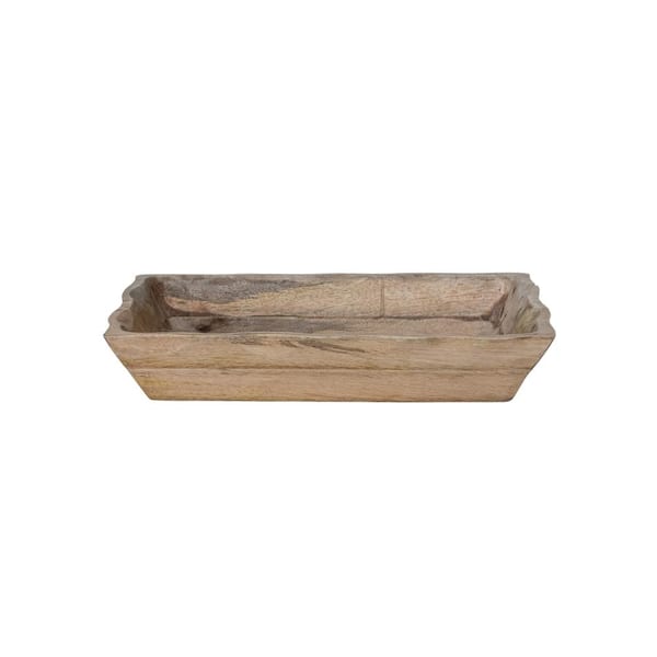 Storied Home 15.5 in. 52.8 fl. oz. Natural Brown Long Artisanal Mango Wood Serving Bowl