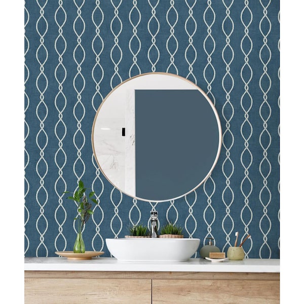 56 sq. ft. Denim Cape Cod Rope Ogee Unpasted Paper Wallpaper Roll