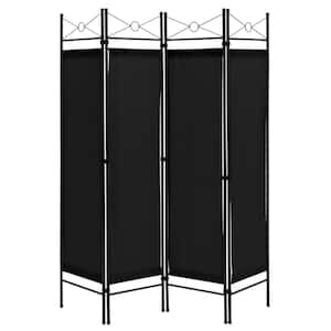 6 "FT" 4-Panel Folding Room Divider Freestanding Privacy Screen Steel Frame Black