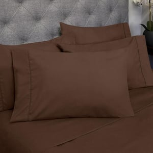 1500 Supreme Series 7-Piece Brown Solid Color Microfiber Split King Sheet Set