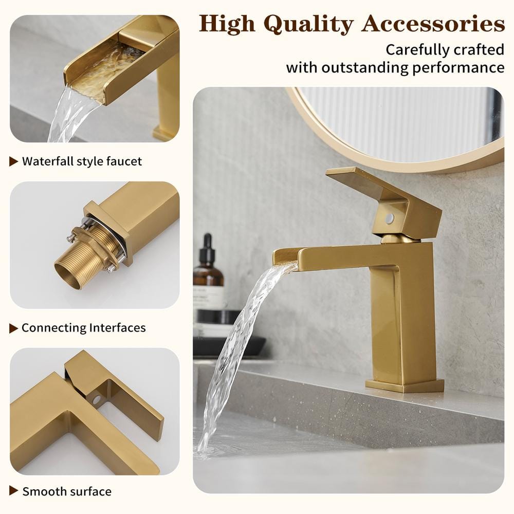 Brushed Gold Single Handle Waterfall Bathroom Faucet