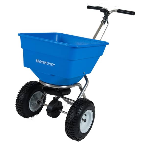 EARTHWAY Commercial Stainless Steel Ice Melt Push Spreader with 13 in. Pneumatic Tires