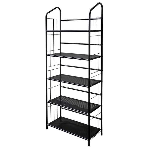 64" Tall 5-Tier Corner Metal Kitchen Pantry, Bookcase / Book Shelf, Black