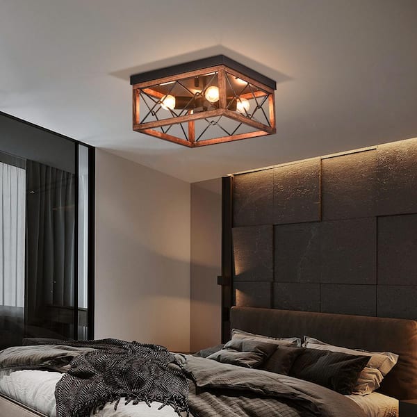 OUKANING 12.6 in. 4-Light Black Vintage Farmhouse Style Flush