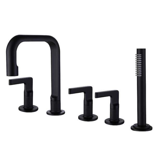 3-Handle Deck Mount Roman Tub Faucet with Hand Shower in. Black