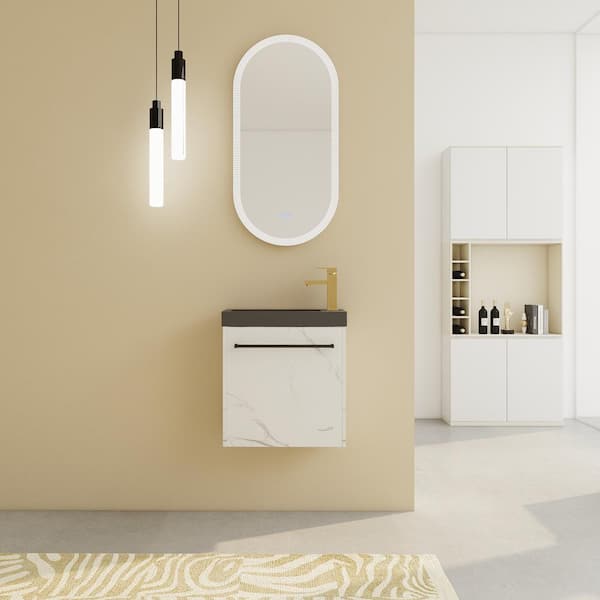 Unbranded 20 in. W x 10 in. D x 21 in. H Floating Wall-Mounted Bathroom Vanity in White+Black with Black Cultured Marble Sink