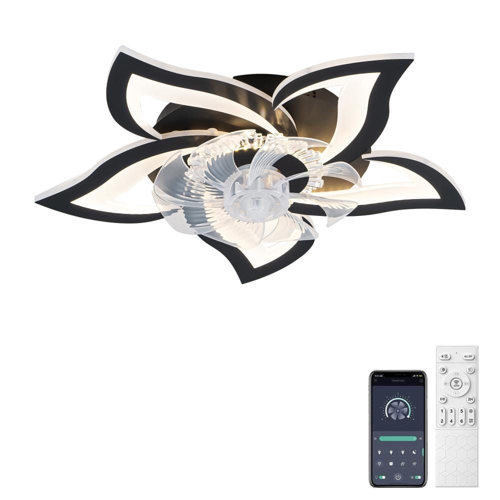 24 in. W Black Ceiling Fan with Lights Remote Control, 6 Speeds Low Profile Flush Mount Ceiling Fan for Bedroom price history on PriceWatchPro