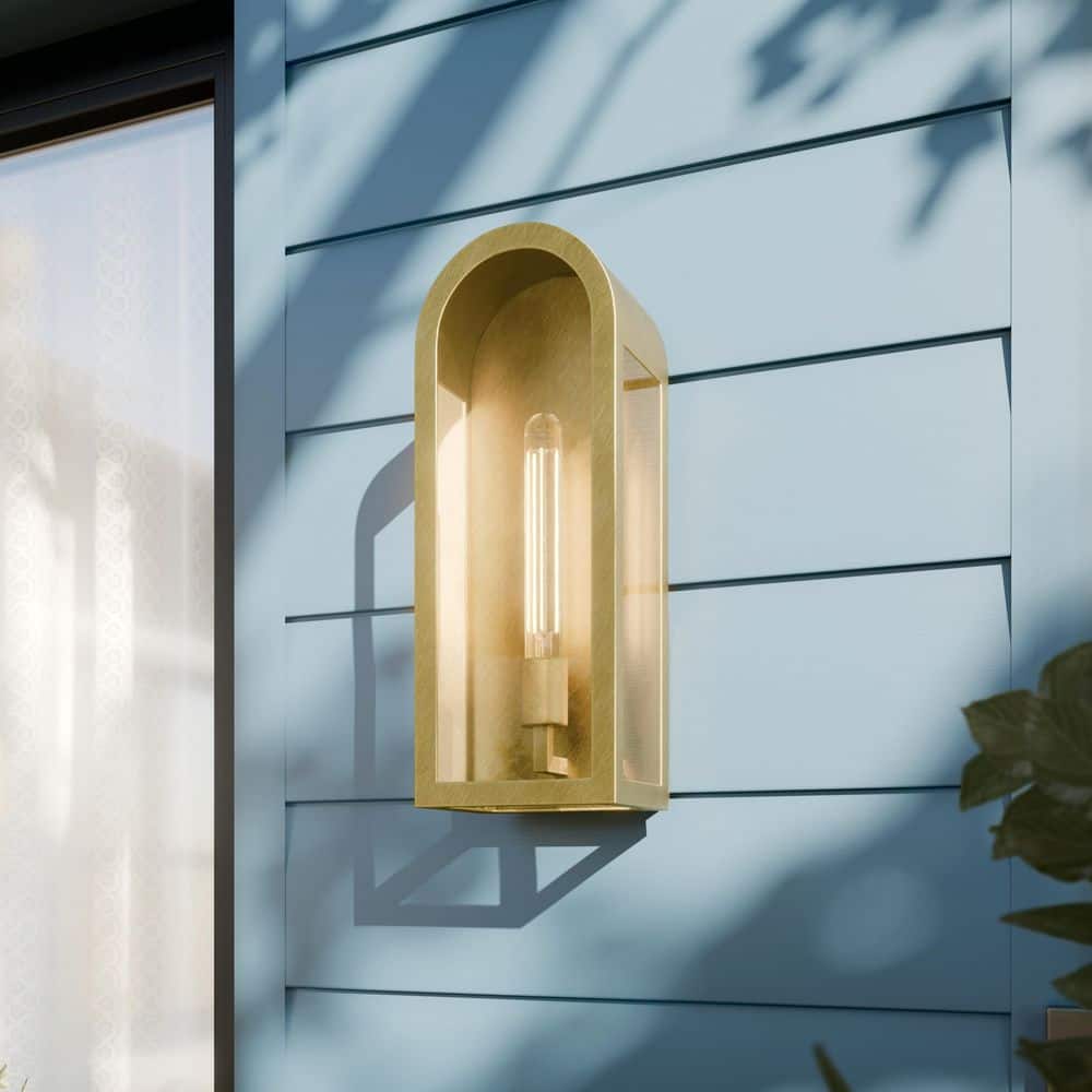 Marea 17 in. 1-Light Outdoor Wall Light with Clear Glass in Natural Brass price history on PriceWatchPro