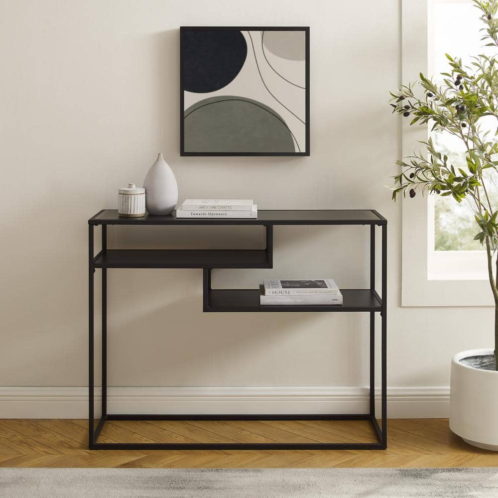 Welwick Designs Modern 42-in. Solid Black Rectangle Wood Console Table ...