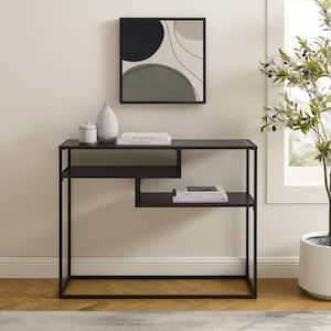 Modern 42-in. Solid Black Rectangle Wood Console Table with 2-Shelves
