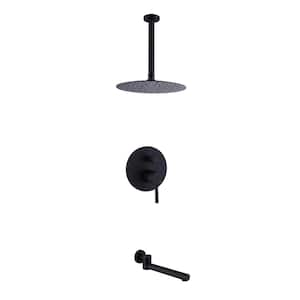 Ceiling Mount Single-Handle 2-Spray Tub and Shower Faucet with 10 in. Rain Shower Head in Matte Black (Valve Included)