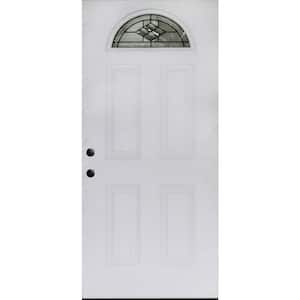 Element 36 in. x 80 in. Right-Hand Inswing 1/4 Fanlite Quattro Decorative Glass White Primed Steel Front Door Slab