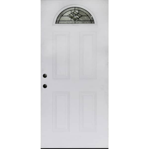 Steves & Sons Element 36 in. x 80 in. Right-Hand Inswing 1/4 Fanlite Quattro Decorative Glass White Primed Steel Front Door Slab