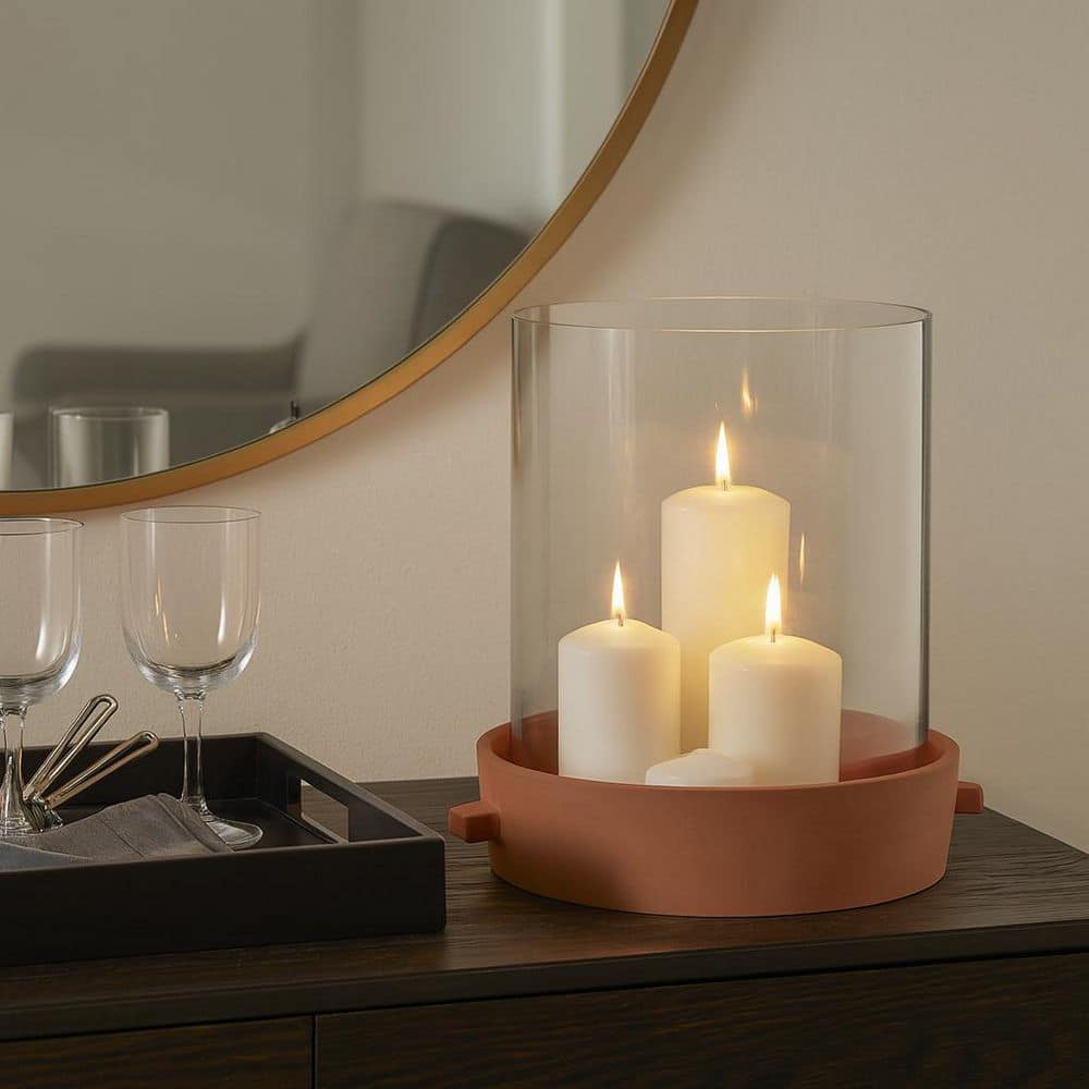 Liv & Skye Brown 13 in. Terra Cotta Hurricane Pillar Candle Holder