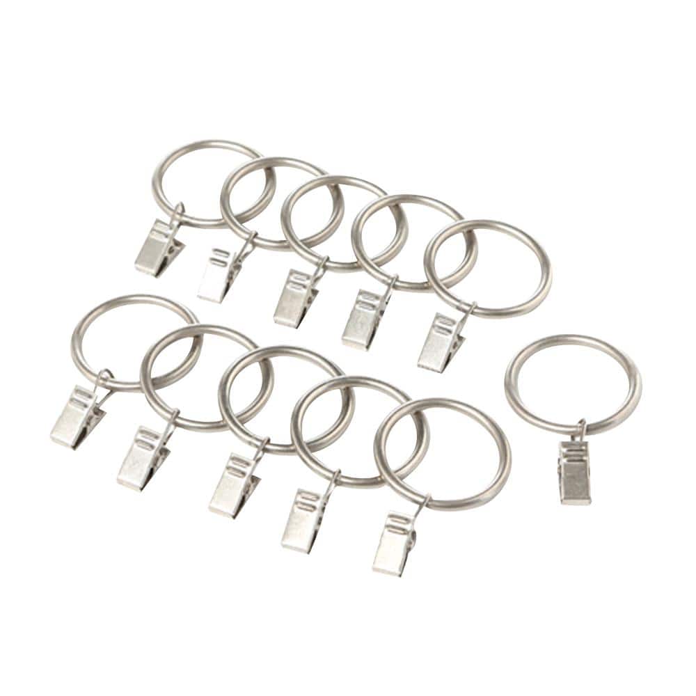 Satin Nickel Metal Curtain Rings with Clips, Set of 10