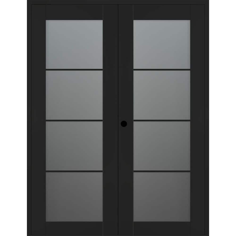 Avon 4 Lite N 48 in. x 96 in. Right Active 4-Lite Frosted Glass Black Matte Wood Composite Double Prehung French Door price history on PriceWatchPro