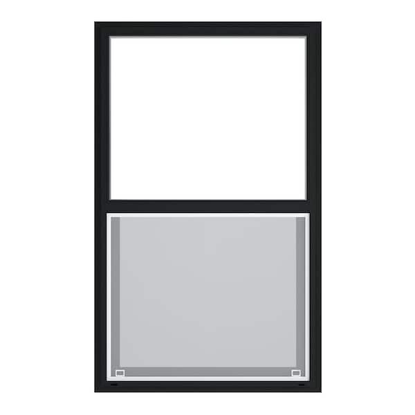 35.5 in. x 59.5 in. Select Series Single Hung Vinyl Black Window with White Int, HPSC Glass, and Screen