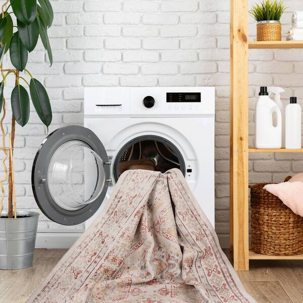 6 X 9 Beige Abstract Washable Area Rug for Bedroom, Hallway, Kitchen, Playroom