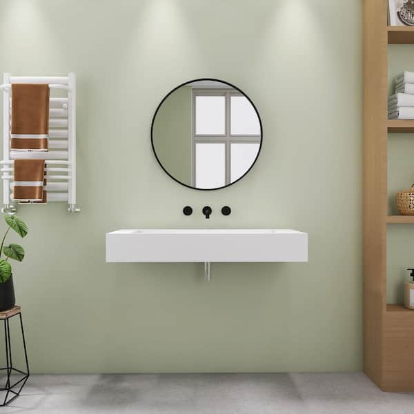 42 in. x 18 in. Solid Surface Wall Mount Bathroom Vessel Sink in Matte White
