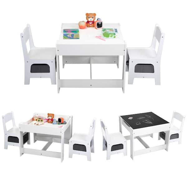 Eco Wood 3-in-1 Kids Lego Activity Table, 2 Chairs, White