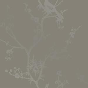 Cynthia Rowley Bird Watching Dove Grey Peel and Stick Wallpaper Sample