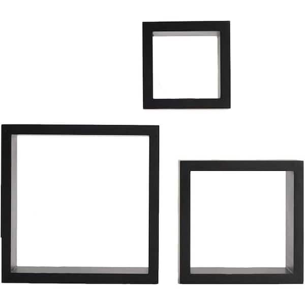5 in. x 5 in. x 4 in. Black Set of 3 Floating Shelf Decorative Wall Shelf
