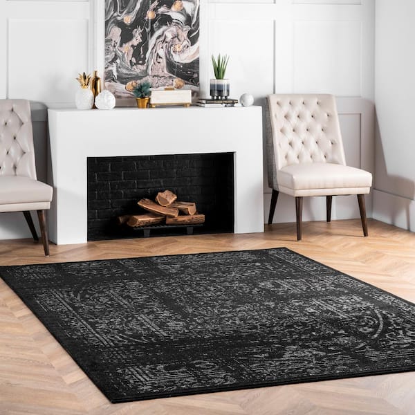 Arlena Distressed Persian Medallion Black Doormat 3 ft. x 5 ft. Area Rug
