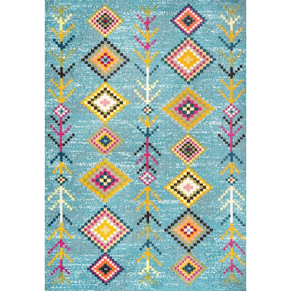Tribal Love Light Blue/Multi 5 ft. x 8 ft. Geometric Area Rug