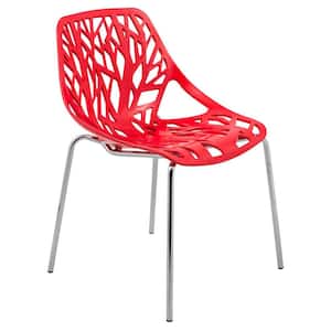 Asbury Modern Stackable Dining Chair With Chromed Metal Legs in Red