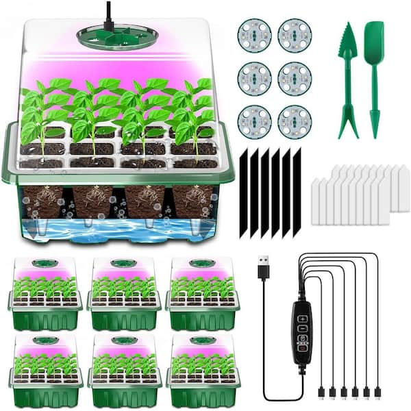 Seed Starter Tray with Grow Lights, 72 Cells Silicone Seed Starter Kit with Humidity Dome, 3 Lights, 2 Pack