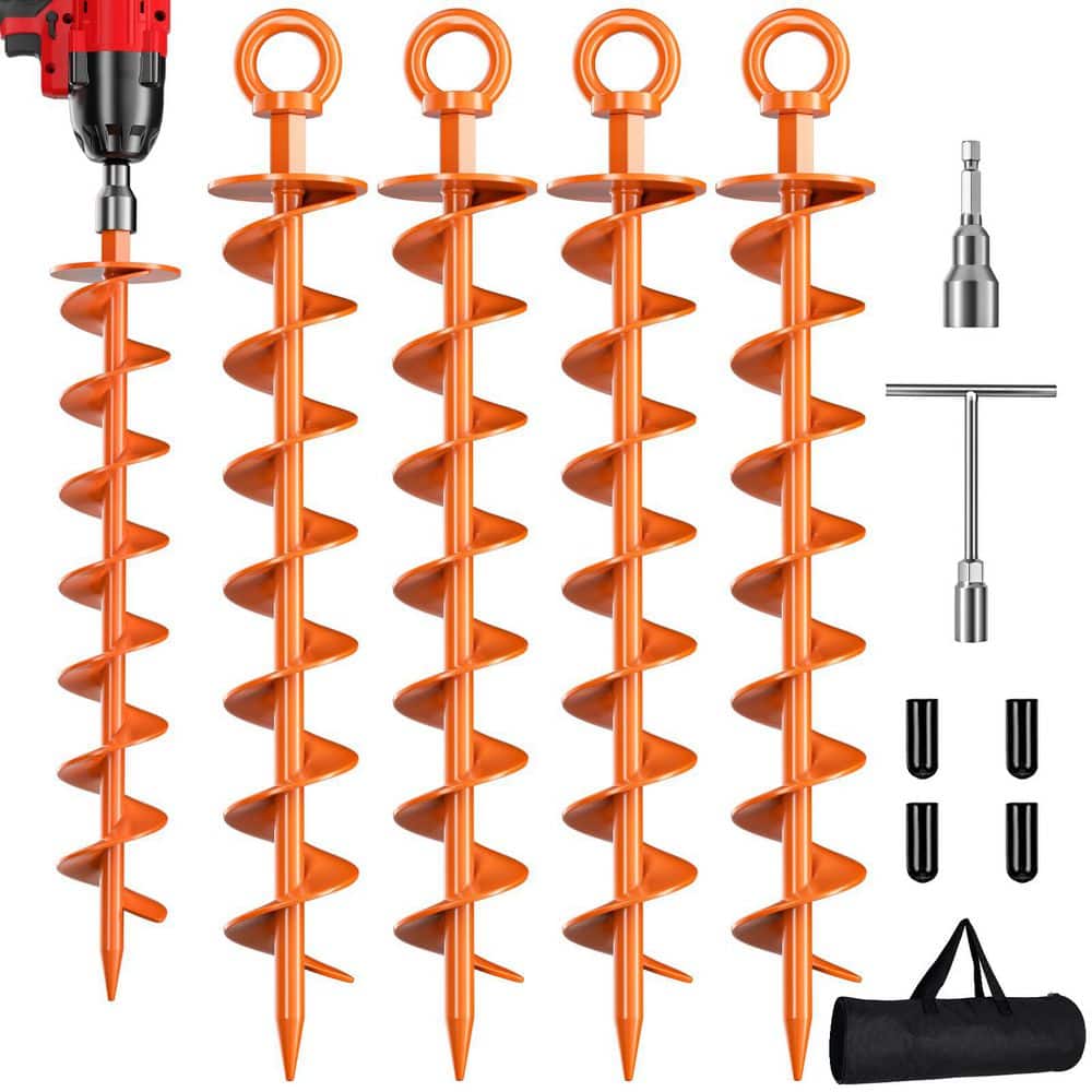 Heavy Duty Spiral Trampoline Anchors with Nut and Tool Swing Set for Sheds, Carports, Mobile Home, Orange (4-Pack) price history on PriceWatchPro