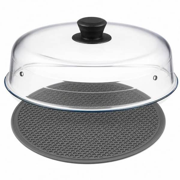 2 in 1 Borosilicate Glass Microwave Splatter Cover and Microwave Place Mat, Food Grade No Plastic Splatter Guard Lid