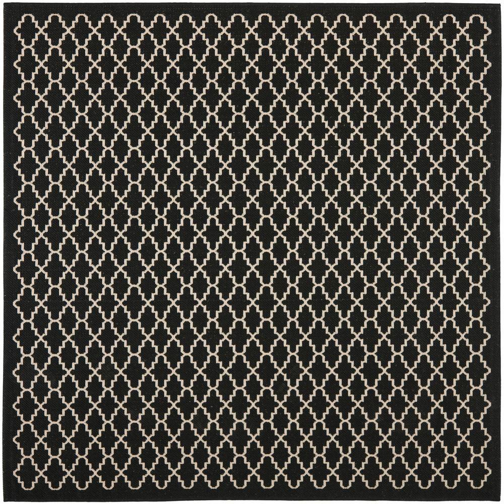Black and Beige Square Synthetic Indoor/Outdoor Area Rug