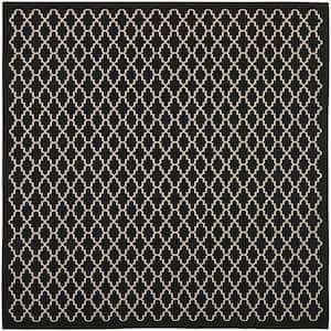 Courtyard Black/Beige 7 ft. x 7 ft. Square Geometric Indoor/Outdoor Patio  Area Rug