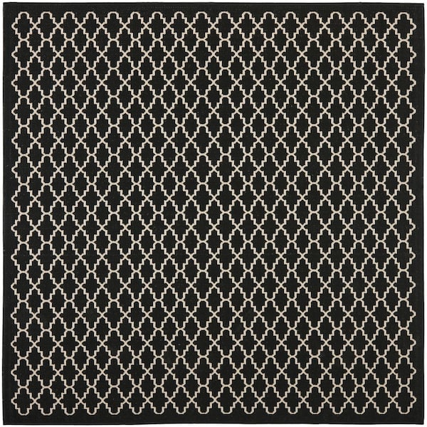 SAFAVIEH Courtyard Black/Beige 8 ft. x 8 ft. Square Geometric Indoor/Outdoor Patio  Area Rug