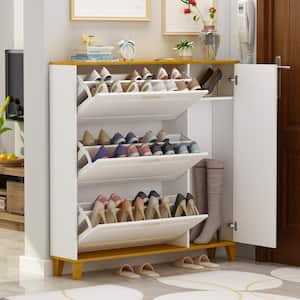 47.2 in. H x 47.2 in. W White Wood Shoe Storage Cabinet With Cabinets and 6 Foldable Compartments