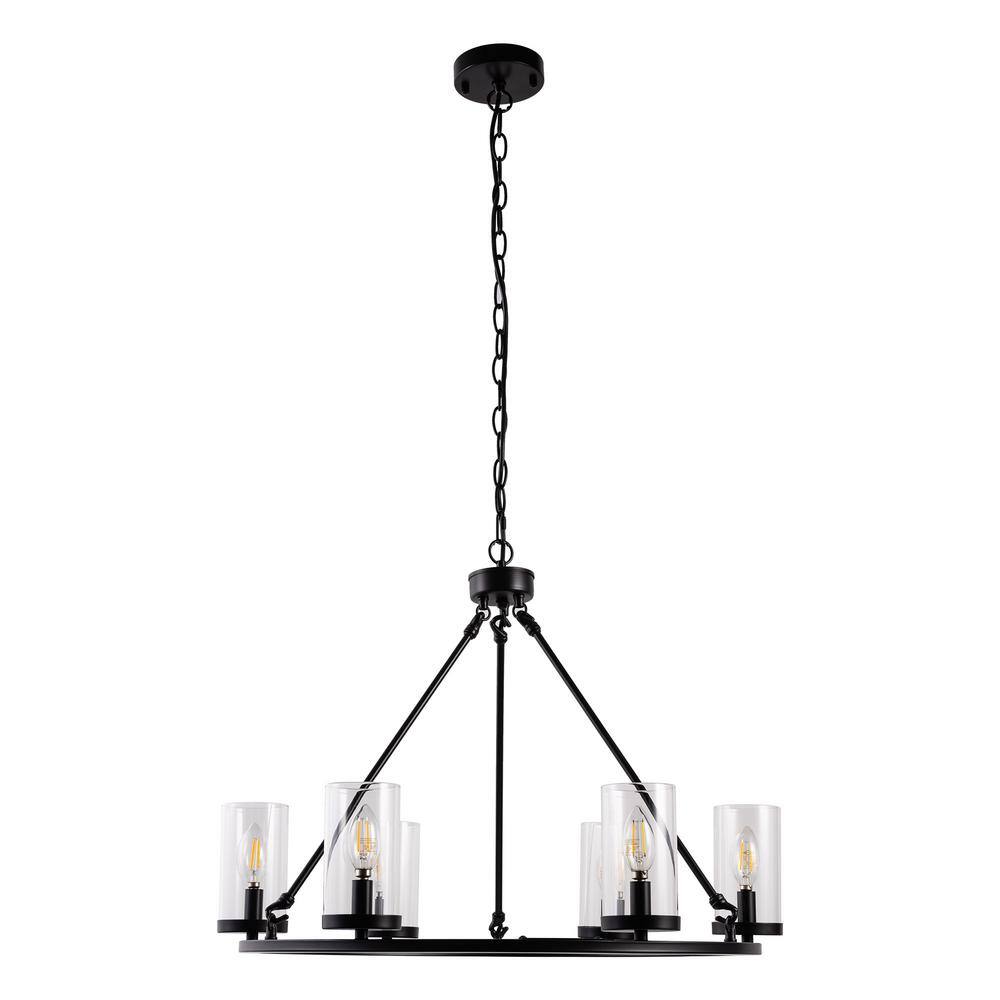 Briignite 6-Light Matte Black Industrial Wagon Wheel Chandelier