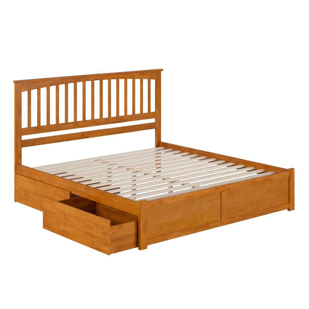 King Light Toffee Solid Wood Platform Bed with Storage Drawers